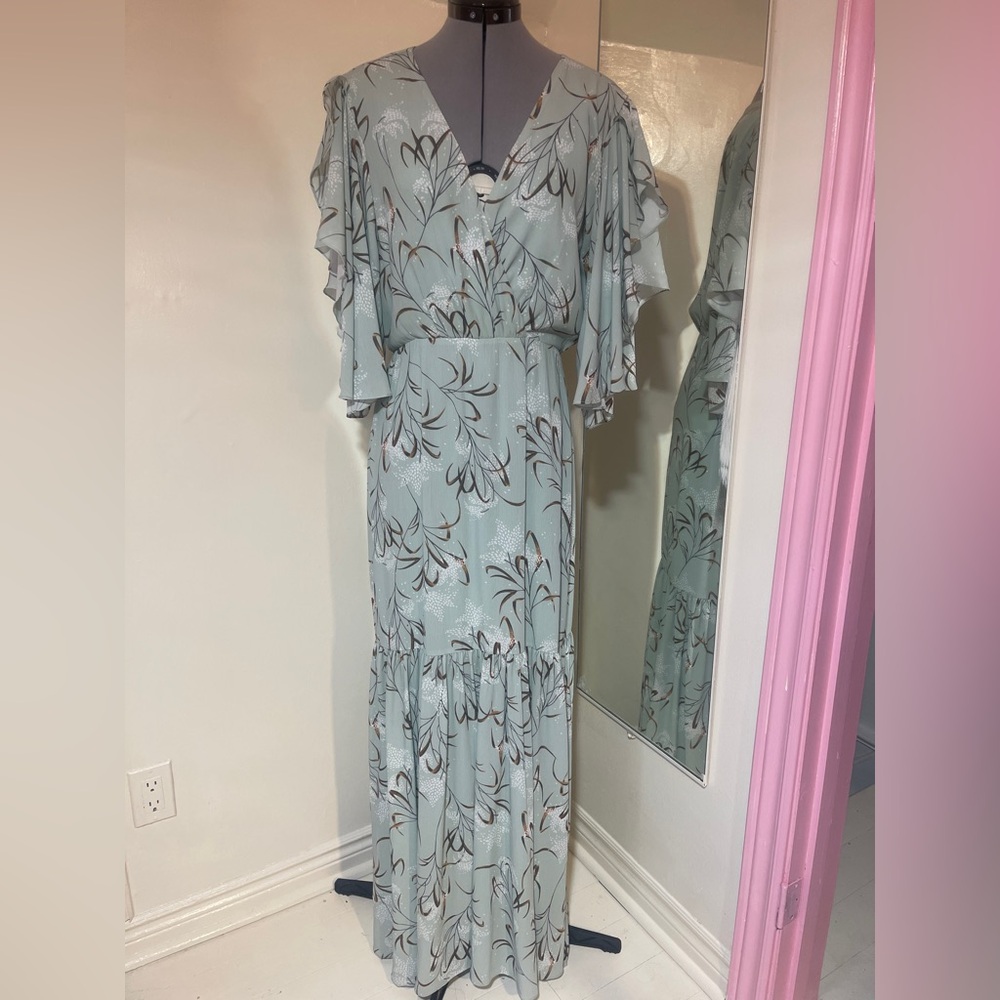 Canali Light Gray Floral Maxi Dress